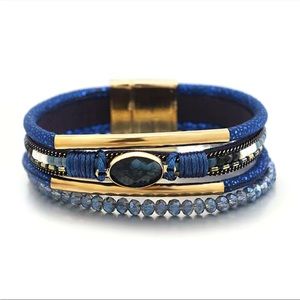 3 pack, boho vegan leather gemstone wrap bracelet